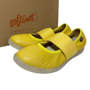 New Softinos By Fly Happy Feet Burro Yellow Leather Women Shoes US 4.5/35 NWB